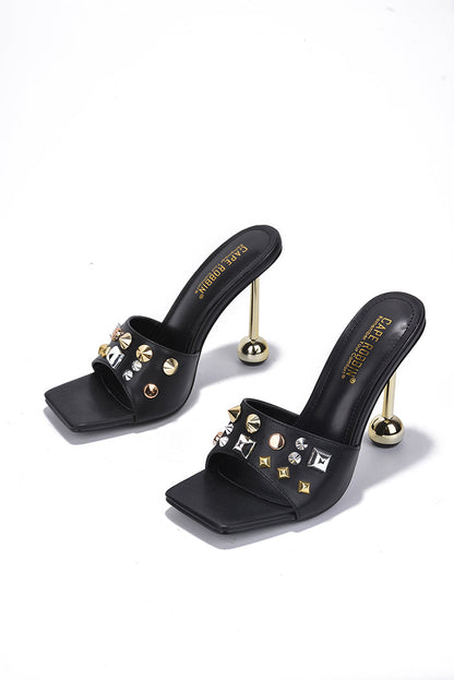 Dani Studded Square Toe High Heel Mules