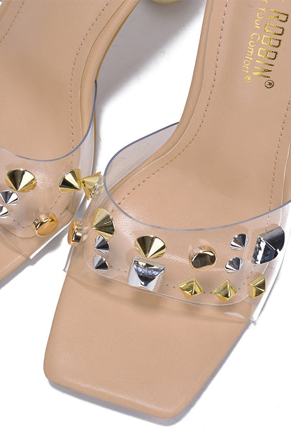 Dani Studded Square Toe High Heel Mules