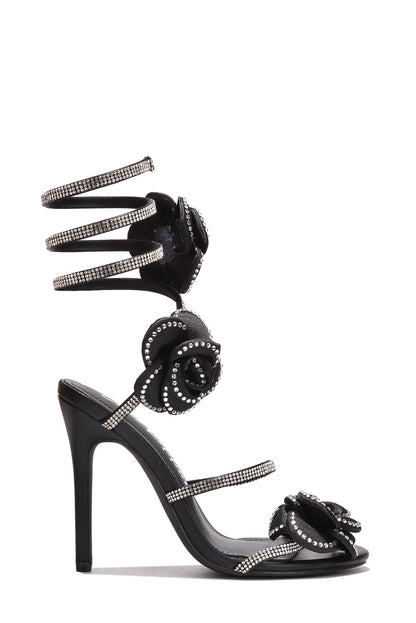 Eden Diamanté Detail 3d Roses Ankle Wrap Heels