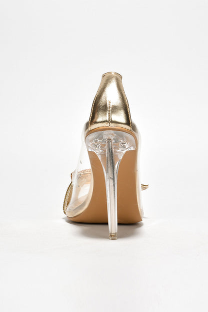 Lorie Diamanté Buckle Decor High Heel Clear Pumps