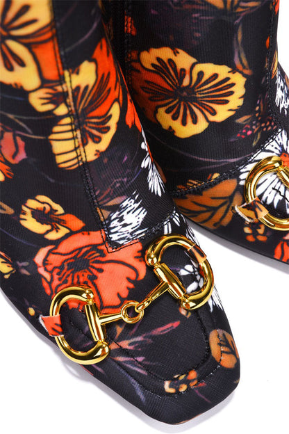 Runway Gold Horse Bit Block Heel Ankle Boots