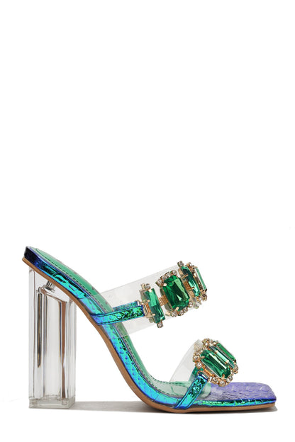 Marbella Bejeweled Perspex High Heel Mules