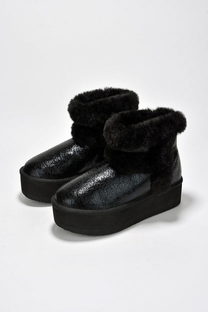 Glimmer Faux Fur Trim Metallic Platform Ankle Boots