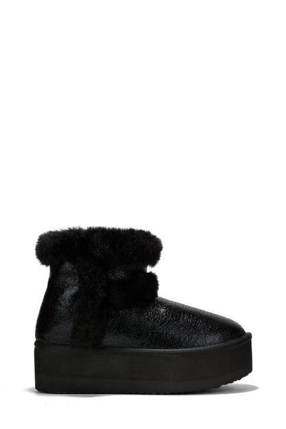 Glimmer Faux Fur Trim Metallic Platform Ankle Boots