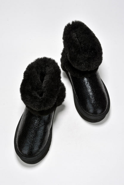 Glimmer Faux Fur Trim Metallic Platform Ankle Boots