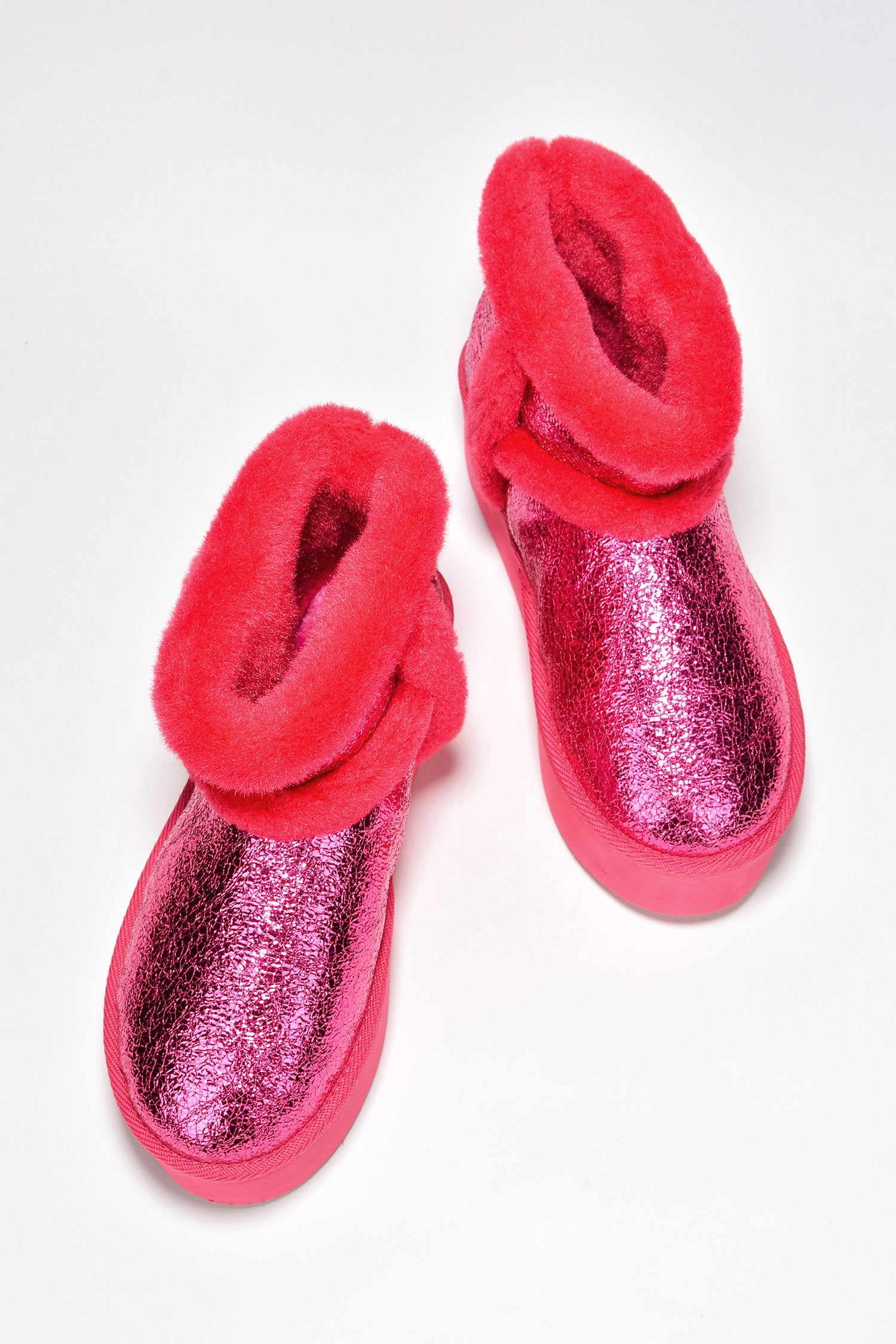Glimmer Faux Fur Trim Metallic Platform Ankle Boots