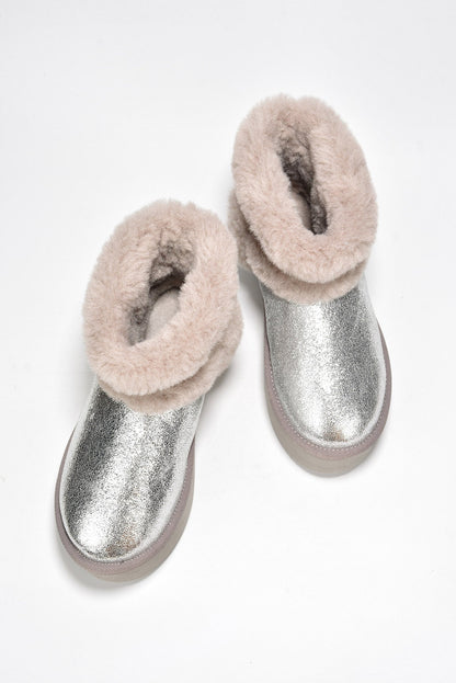 Glimmer Faux Fur Trim Metallic Platform Ankle Boots