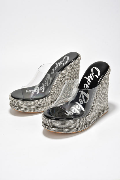 Stacia Rhinestone Wedge Perspex Heels