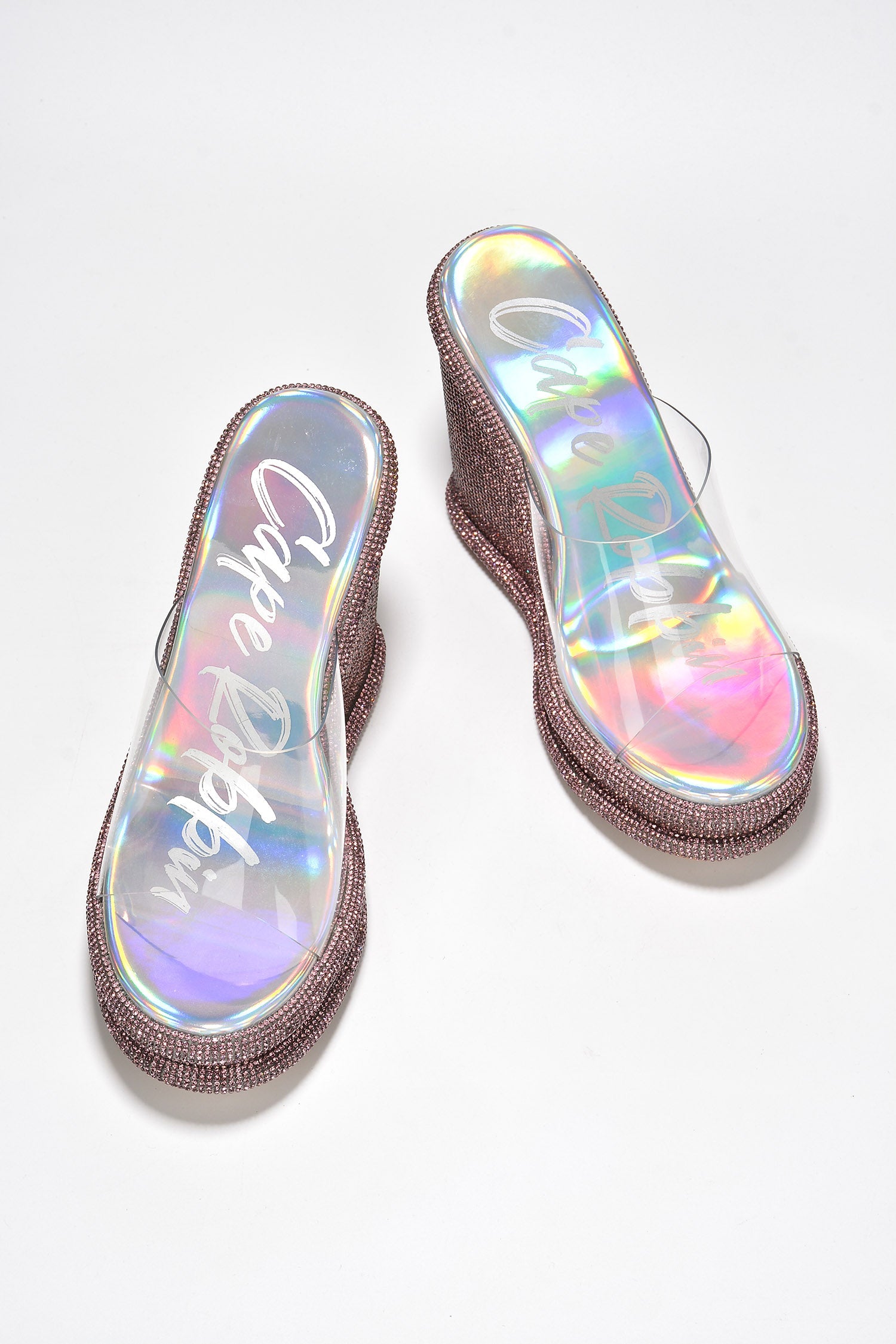 Stacia Rhinestone Wedge Perspex Heels