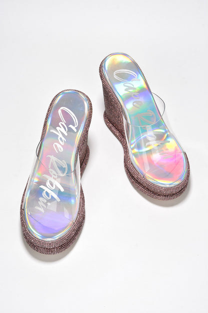 Stacia Rhinestone Wedge Perspex Heels