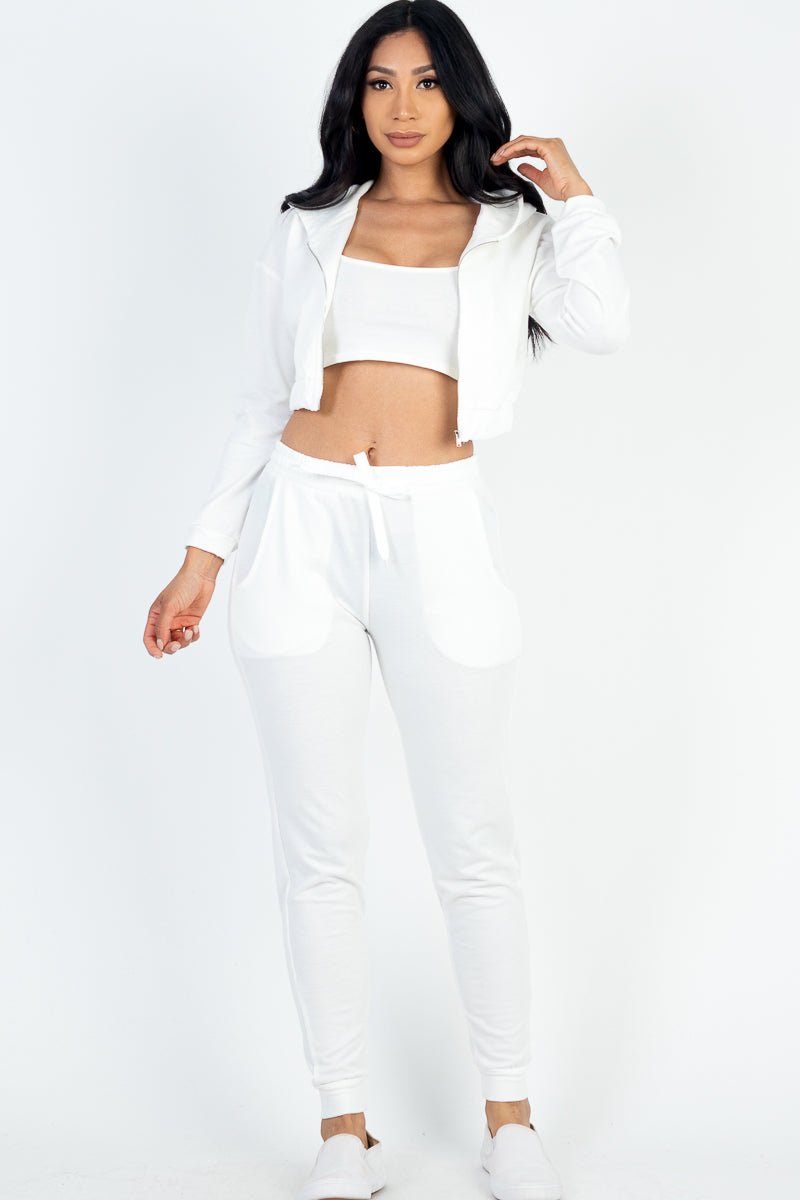 Casual Basics Cropped Jacket, Cami & Joggers Lounge Set - ShopRbls