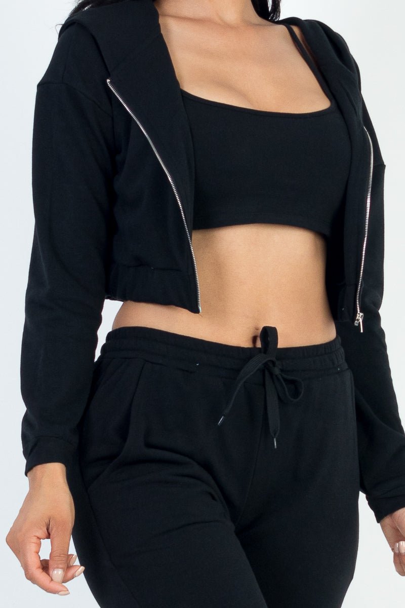 Casual Basics Cropped Jacket, Cami & Joggers Lounge Set - ShopRbls