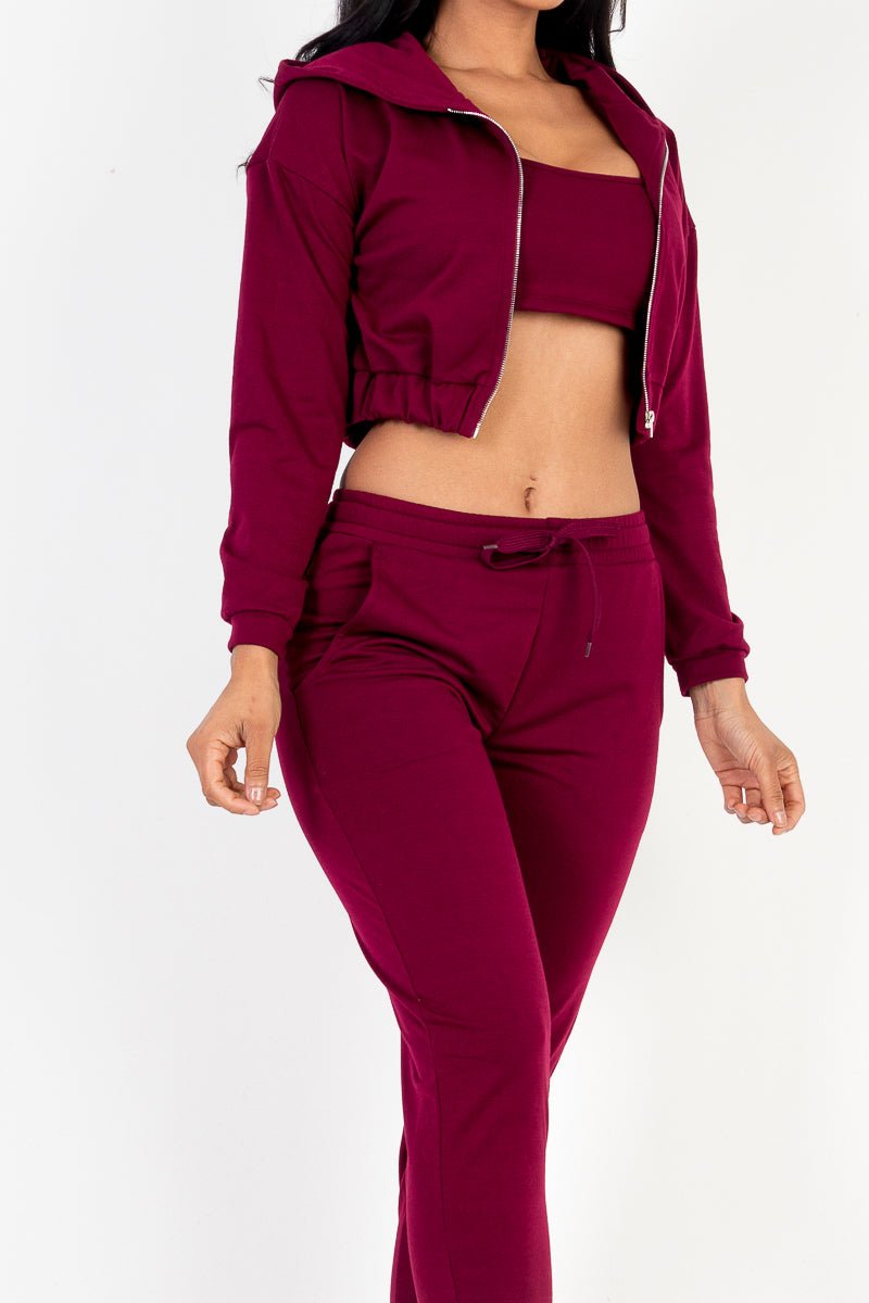 Casual Basics Cropped Jacket, Cami &amp; Joggers Lounge Set - ShopRbls