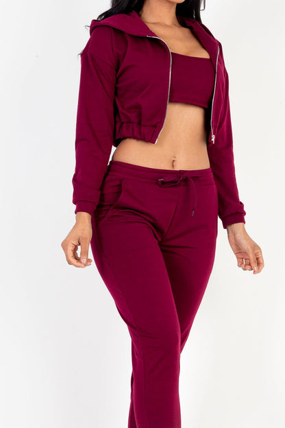 Casual Basics Cropped Jacket, Cami &amp; Joggers Lounge Set - ShopRbls