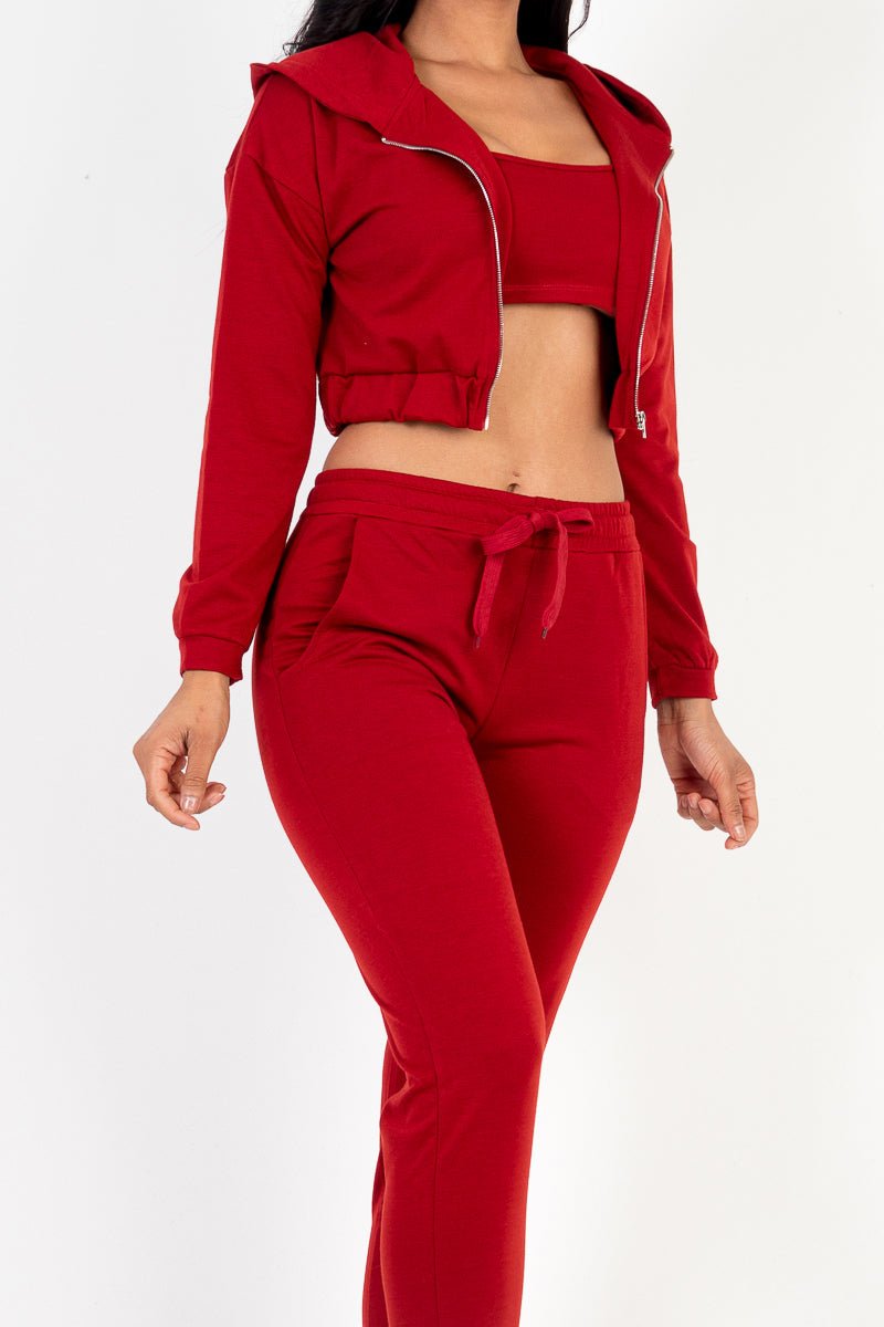 Casual Basics Cropped Jacket, Cami &amp; Joggers Lounge Set - ShopRbls