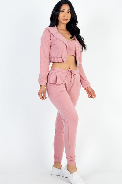 Casual Basics Cropped Jacket, Cami &amp; Joggers Lounge Set - ShopRbls