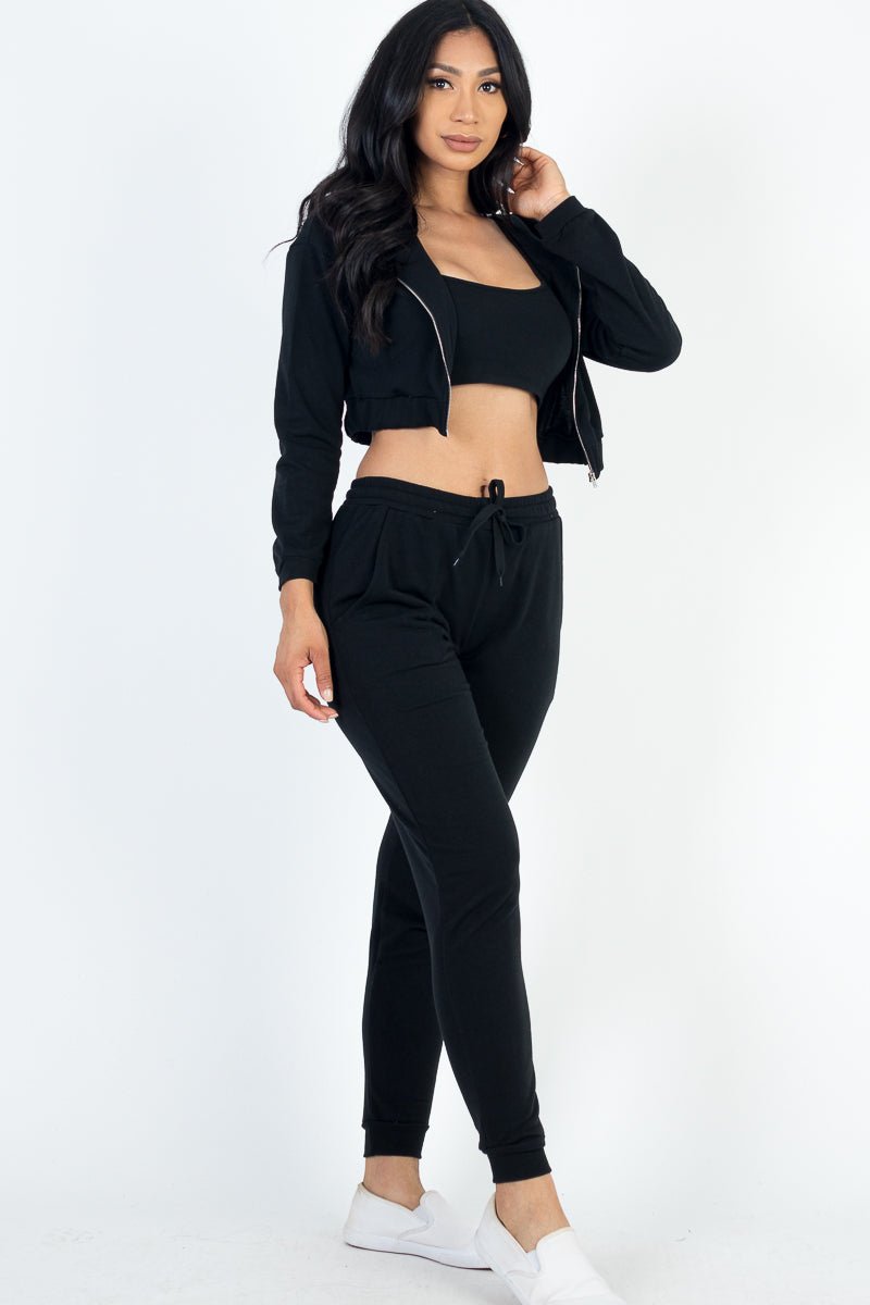 Casual Basics Cropped Jacket, Cami & Joggers Lounge Set - ShopRbls