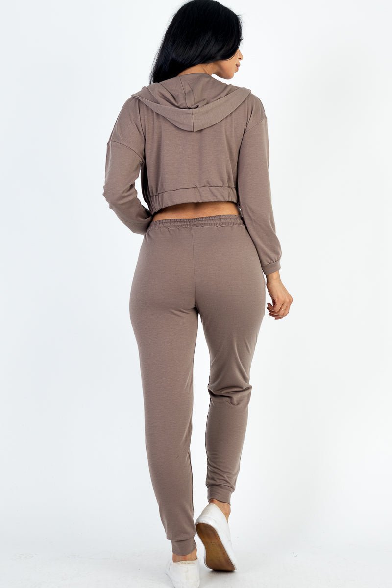 Casual Basics Cropped Jacket, Cami & Joggers Lounge Set - ShopRbls