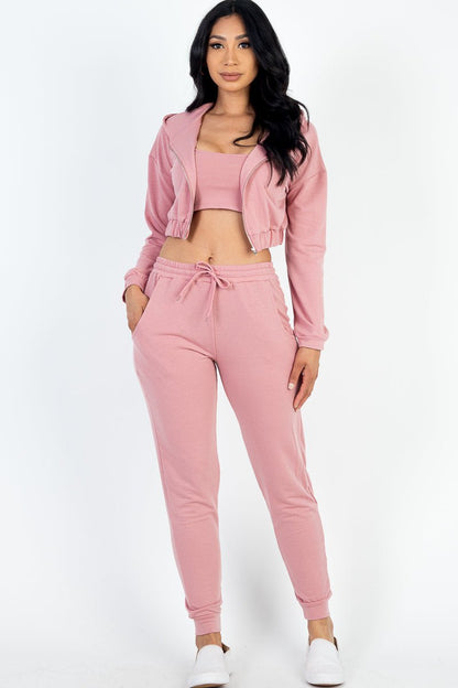 Casual Basics Cropped Jacket, Cami &amp; Joggers Lounge Set - ShopRbls