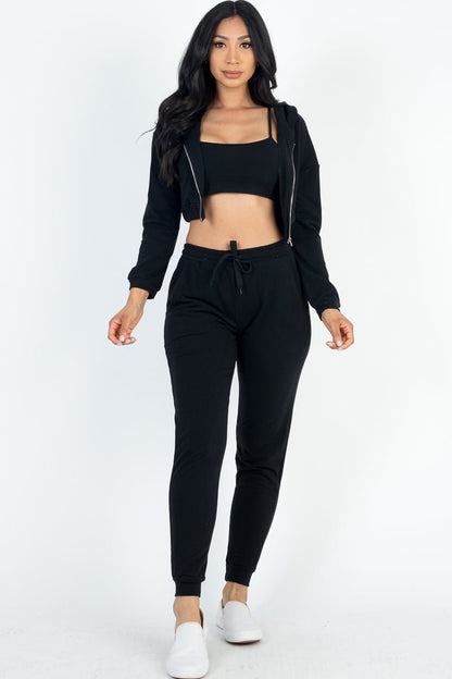 Casual Basics Cropped Jacket, Cami &amp; Joggers Lounge Set - ShopRbls