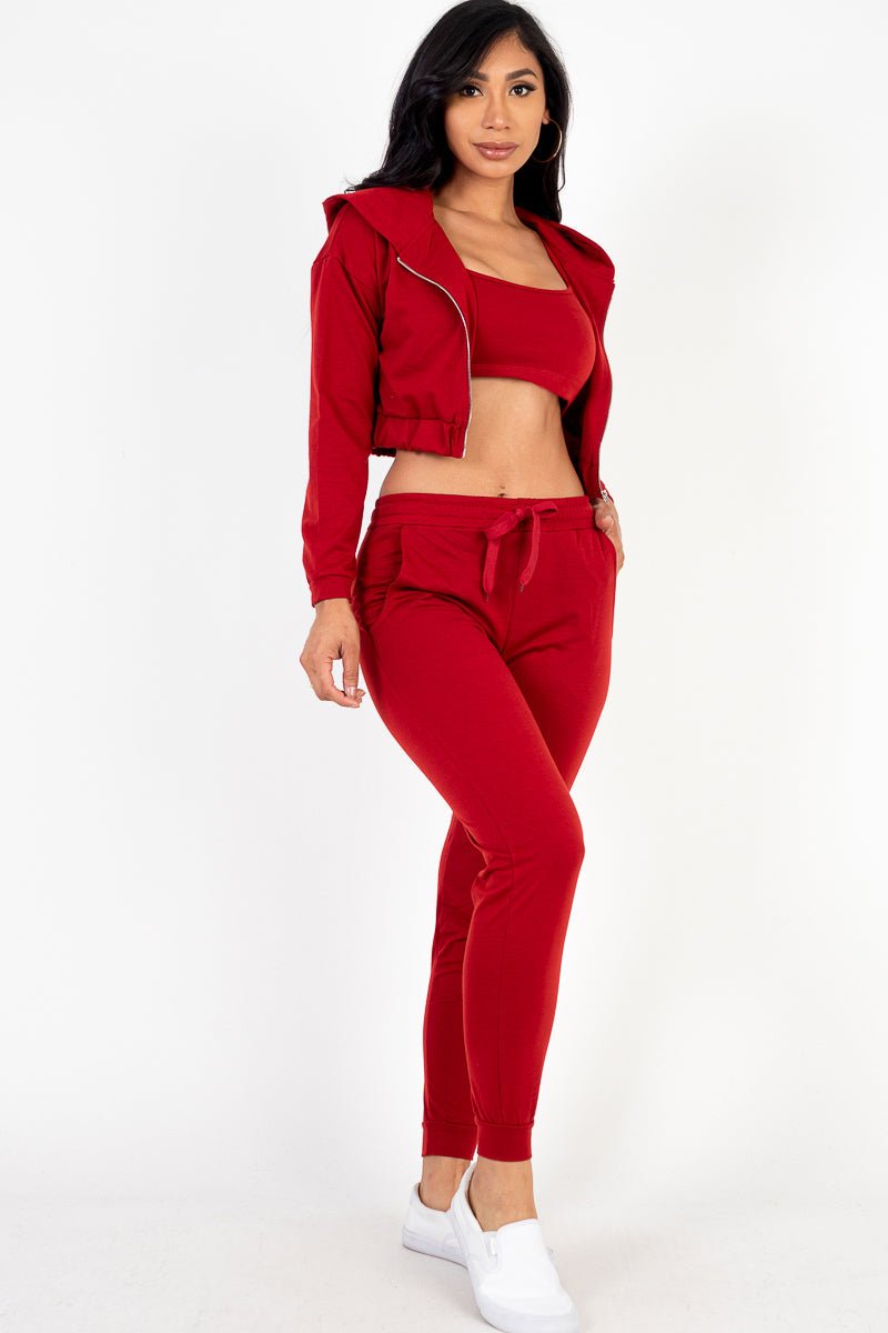 Casual Basics Cropped Jacket, Cami &amp; Joggers Lounge Set - ShopRbls