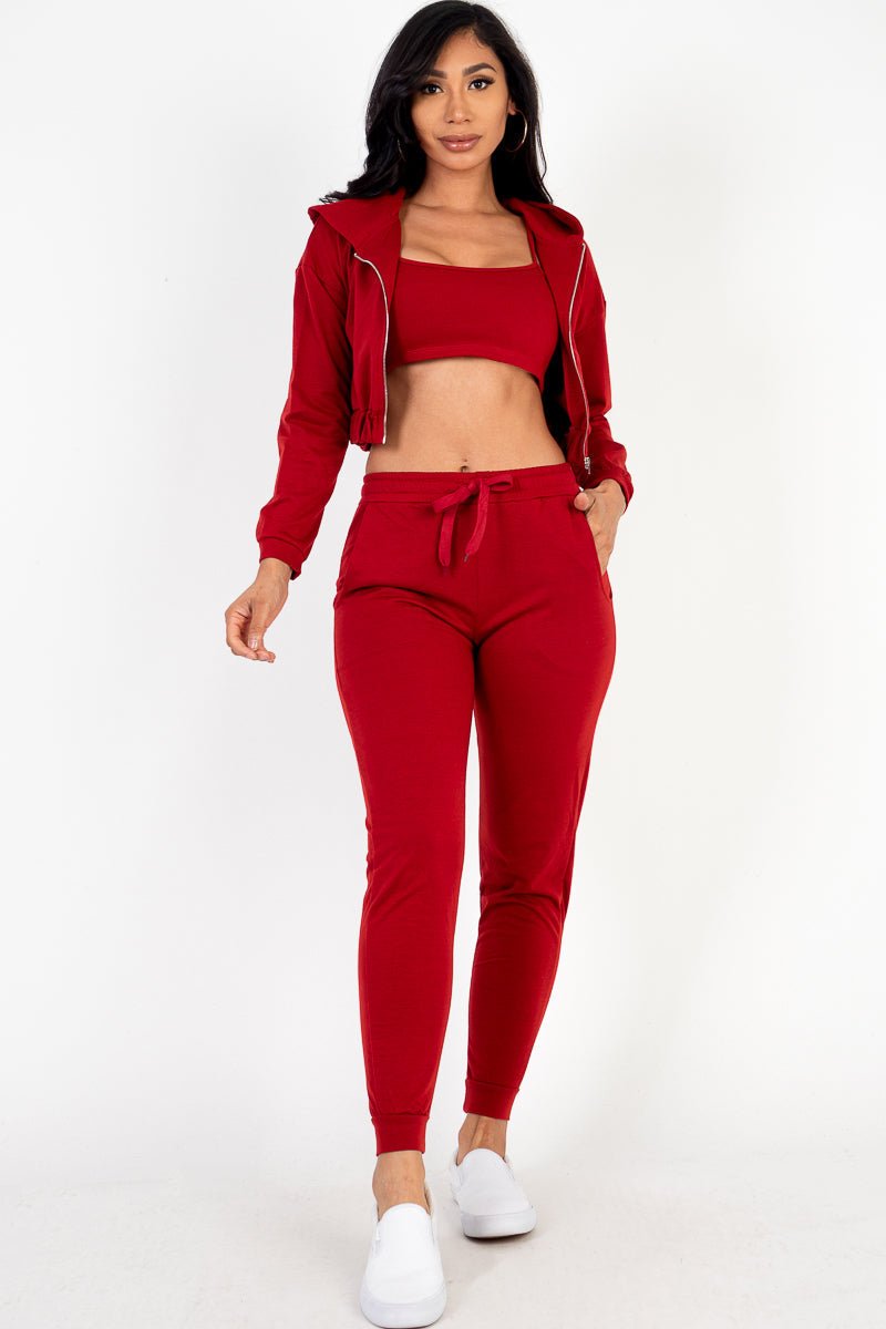 Casual Basics Cropped Jacket, Cami &amp; Joggers Lounge Set - ShopRbls