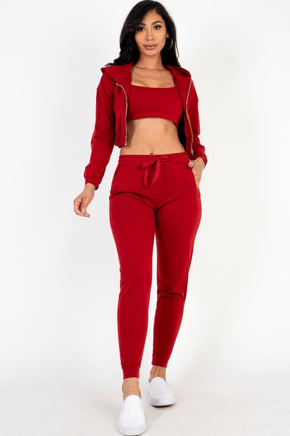 Casual Basics Cropped Jacket, Cami &amp; Joggers Lounge Set - ShopRbls
