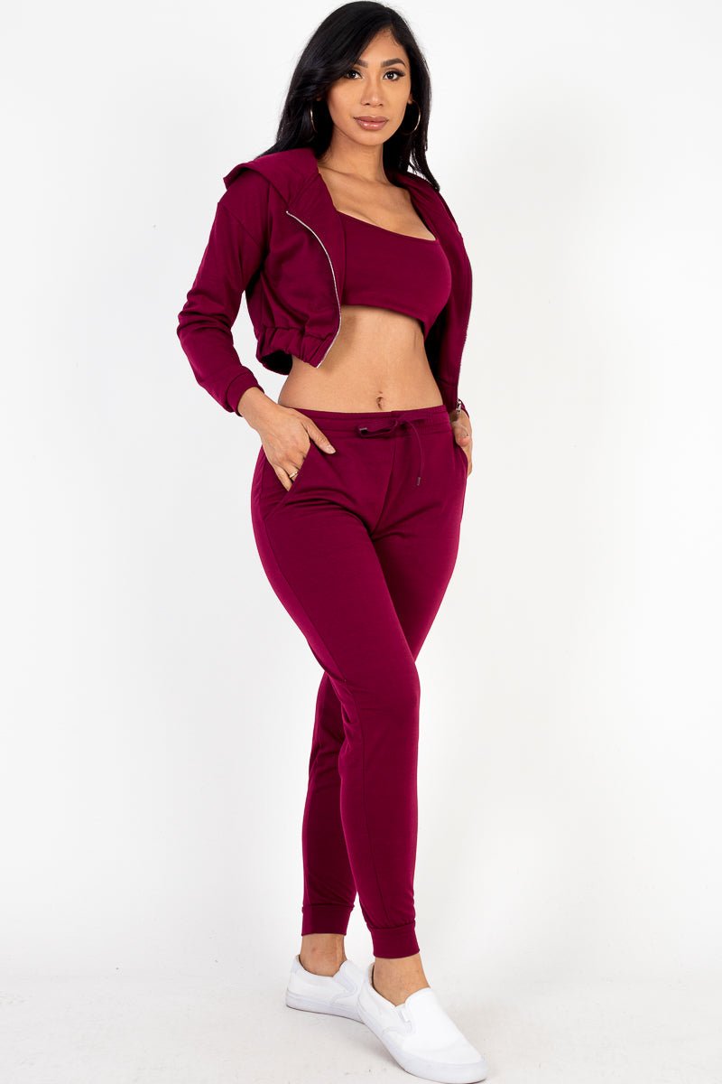 Casual Basics Cropped Jacket, Cami &amp; Joggers Lounge Set - ShopRbls