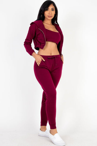 Casual Basics Cropped Jacket, Cami &amp; Joggers Lounge Set - ShopRbls