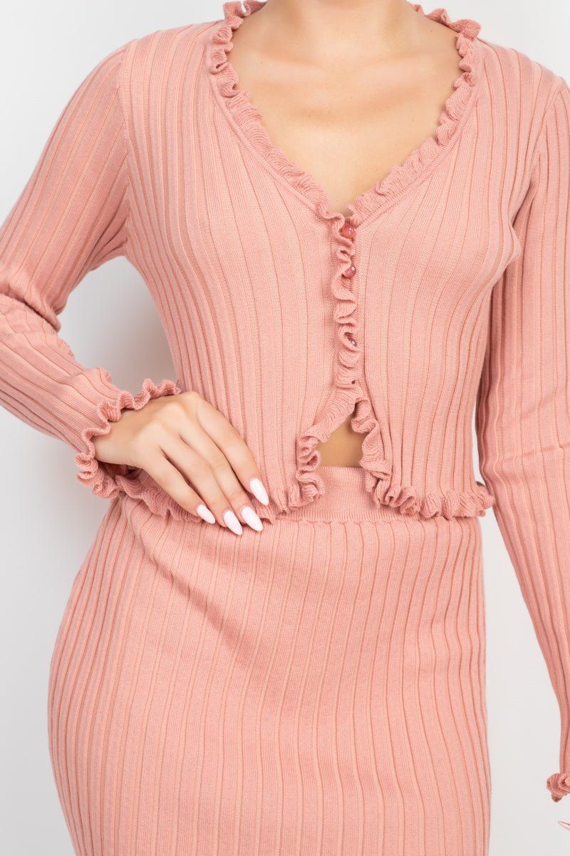 Casual Luxe Ruffle Hem Button Front Cardigan Top - ShopRbls