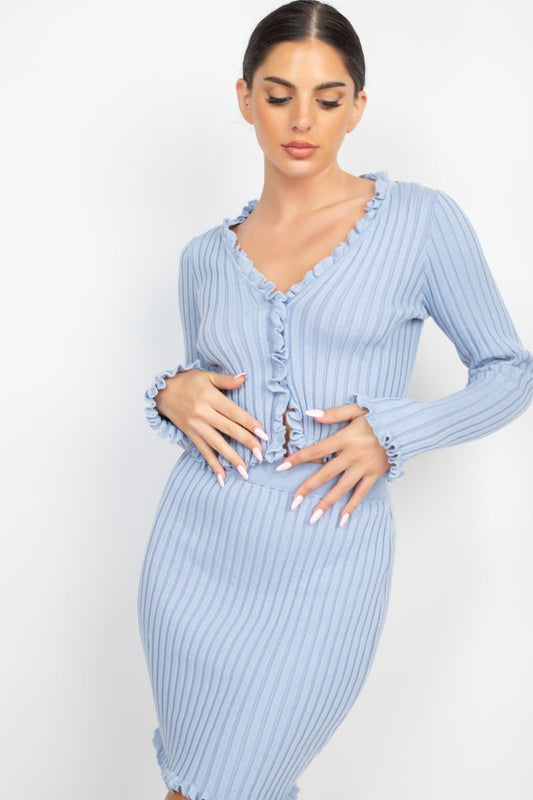 Casual Luxe Ruffle Hem Button Front Cardigan Top - ShopRbls