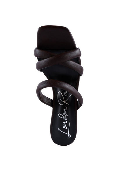 Coffee Date Puff Multi Straps High Heel Mules - ShopRbls