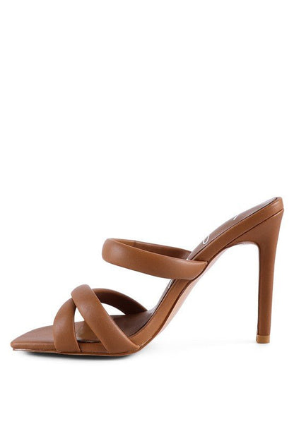 Coffee Date Puff Multi Straps High Heel Mules - ShopRbls