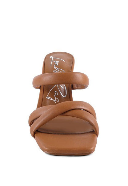 Coffee Date Puff Multi Straps High Heel Mules - ShopRbls