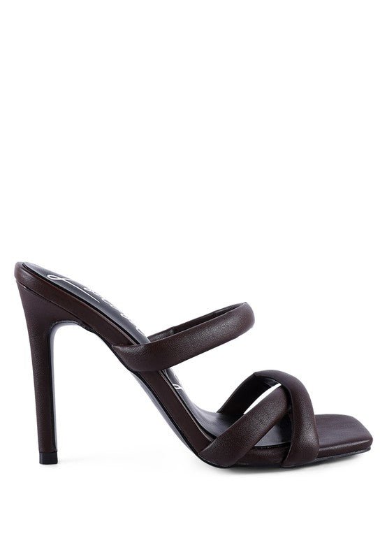 Coffee Date Puff Multi Straps High Heel Mules - ShopRbls
