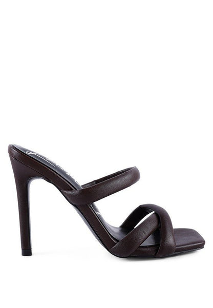 Coffee Date Puff Multi Straps High Heel Mules - ShopRbls