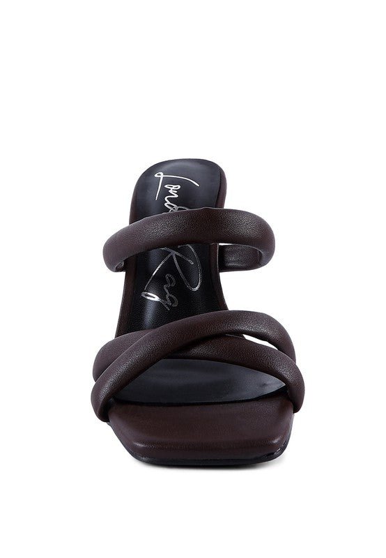 Coffee Date Puff Multi Straps High Heel Mules - ShopRbls