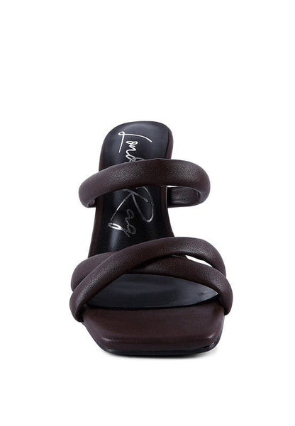 Coffee Date Puff Multi Straps High Heel Mules - ShopRbls