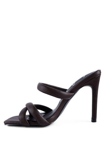 Coffee Date Puff Multi Straps High Heel Mules - ShopRbls