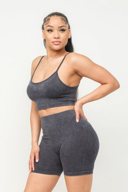 Comfy Peach Washed Seamless Basic Tank Top And Shorts Set - ShopRbls