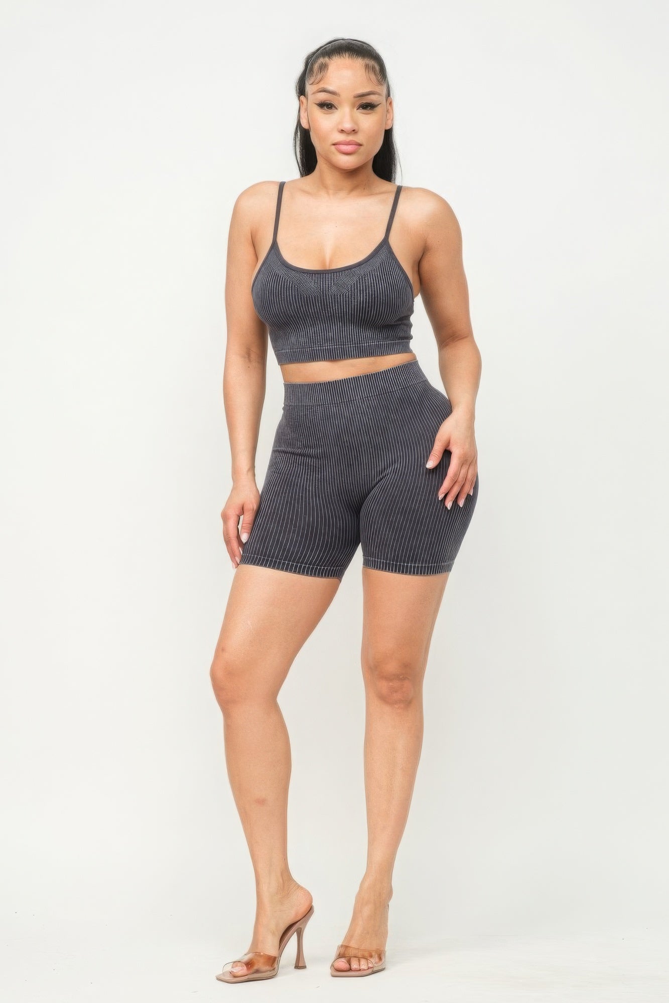 Comfy Peach Washed Seamless Basic Tank Top And Shorts Set - ShopRbls