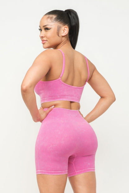 Comfy Peach Washed Seamless Basic Tank Top And Shorts Set - ShopRbls