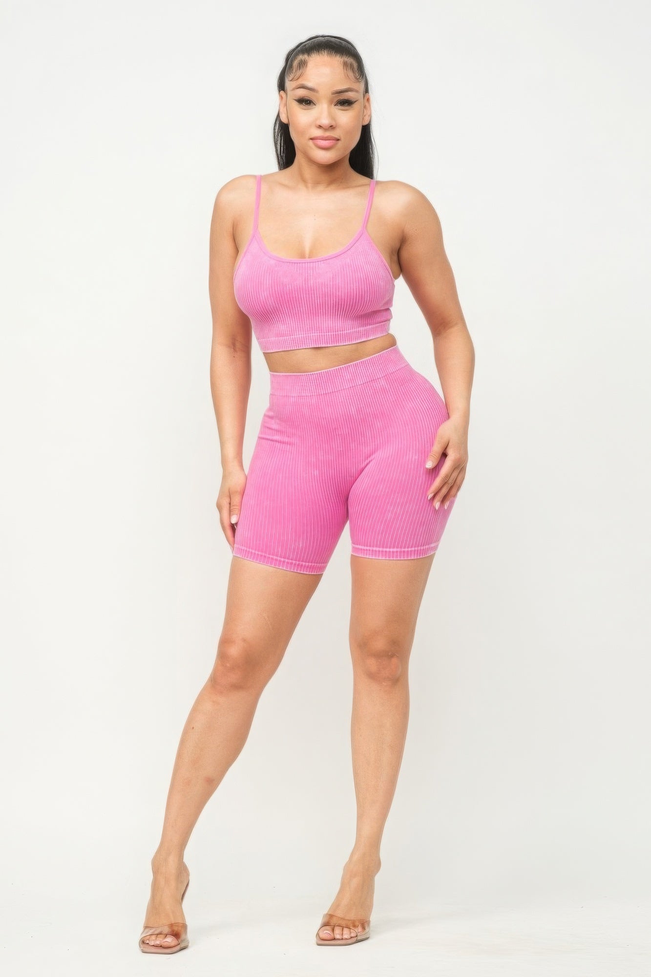 Comfy Peach Washed Seamless Basic Tank Top And Shorts Set - ShopRbls