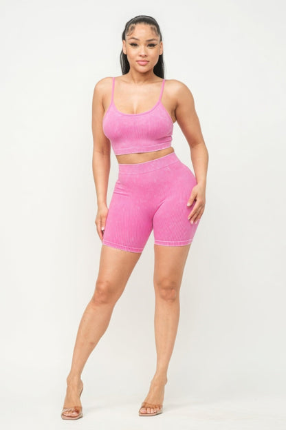 Comfy Peach Washed Seamless Basic Tank Top And Shorts Set - ShopRbls