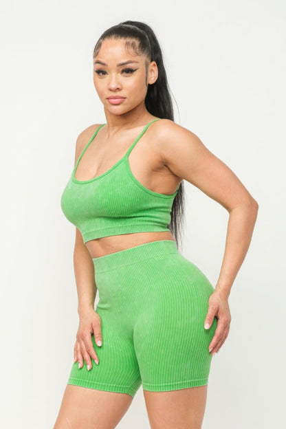 Comfy Peach Washed Seamless Basic Tank Top And Shorts Set - ShopRbls