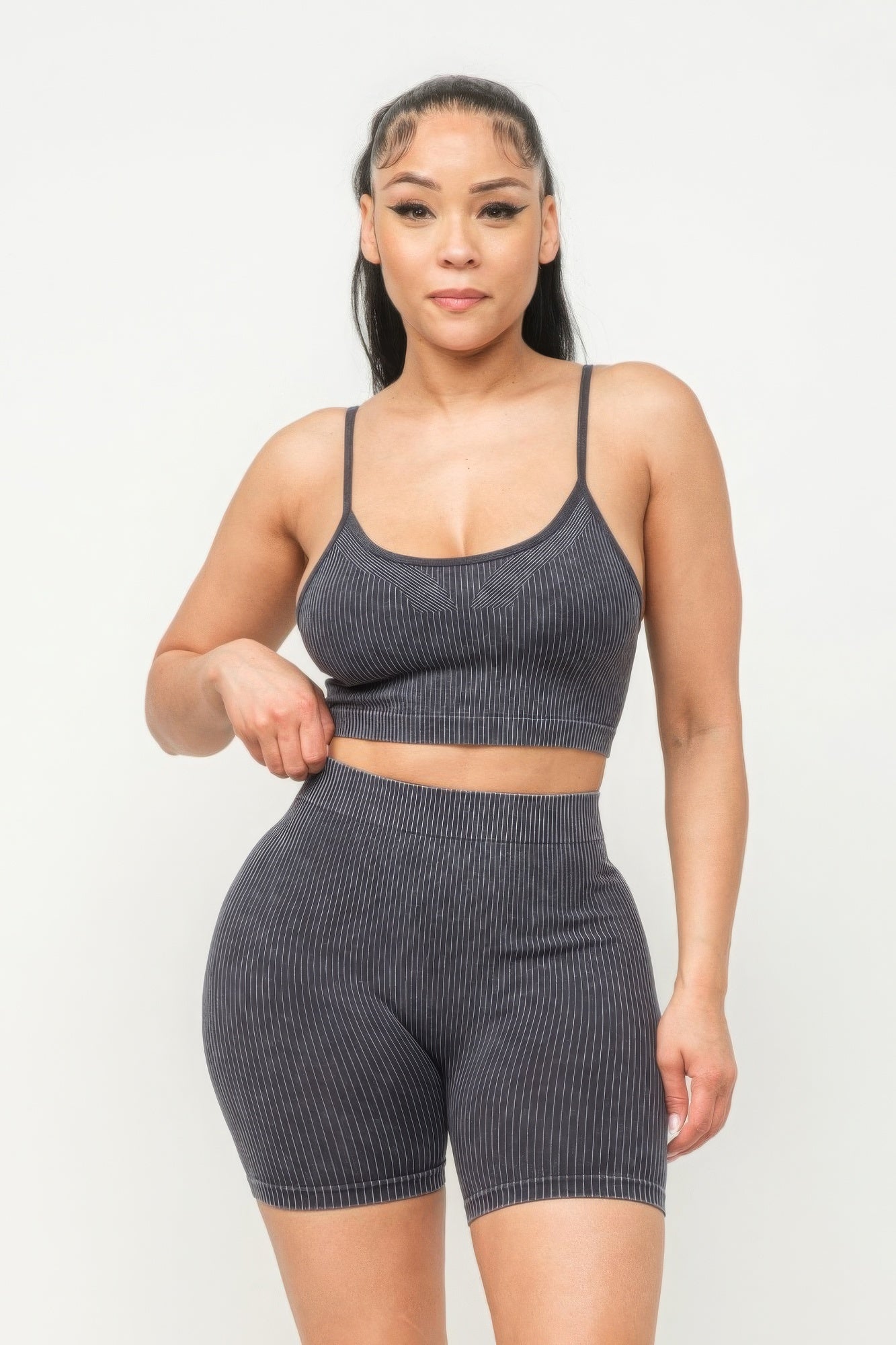 Comfy Peach Washed Seamless Basic Tank Top And Shorts Set - ShopRbls
