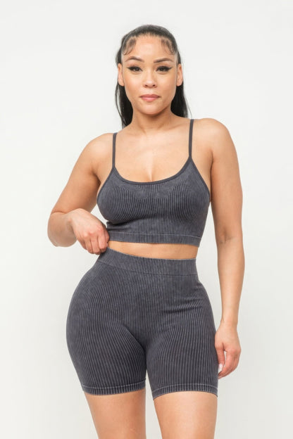 Comfy Peach Washed Seamless Basic Tank Top And Shorts Set - ShopRbls