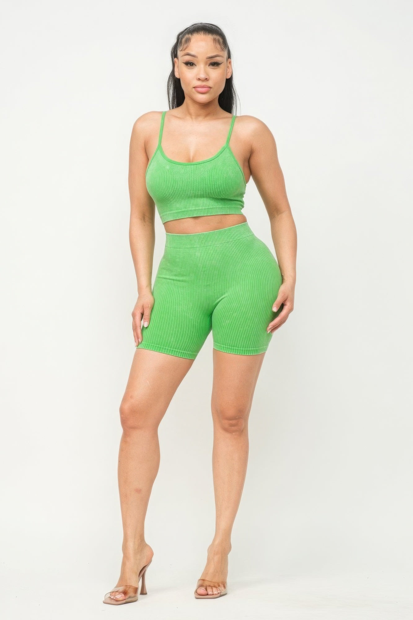 Comfy Peach Washed Seamless Basic Tank Top And Shorts Set - ShopRbls