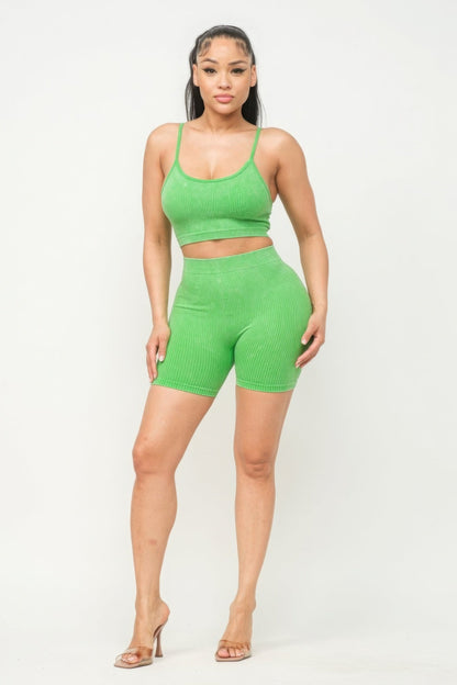 Comfy Peach Washed Seamless Basic Tank Top And Shorts Set - ShopRbls