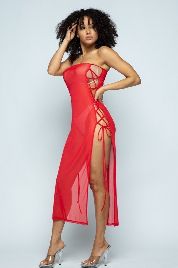 Copa Cabana Strapless Cover Up Mesh Midi Dress - ShopRbls